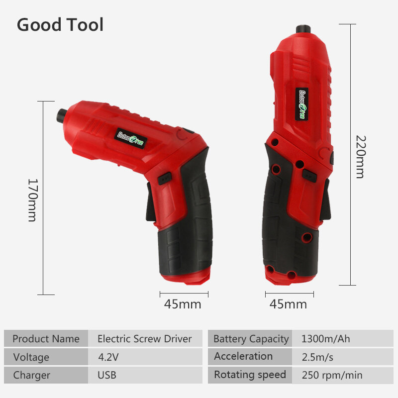 4.2V Electric Screwdriver Rechargeable Cordless Power Drill Screw Driver Kit Maximum Screw Diameter ABS Makings
