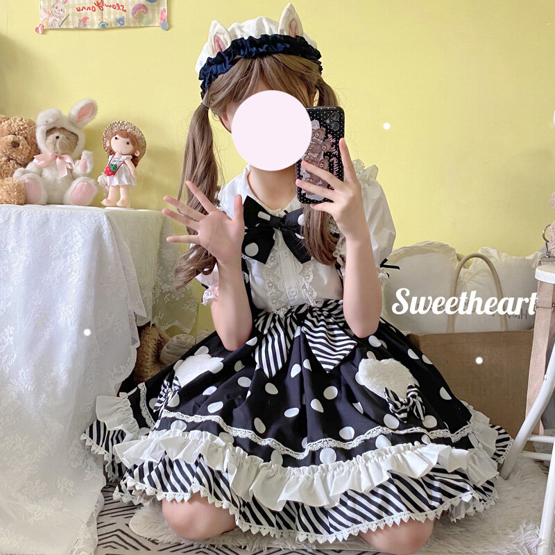 Summer New Jk Lolita Skirt Japanese Cute Bow Dots Ruffle Baby Doll Spaghetti Strap Skirt For Women Fashion Sweet Kawaii Clothing
