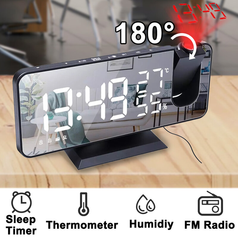Led digital despertador eletrônico mesa de trabalho relógios usb wake up fm rádio tempo projetor dois função snooze alarme