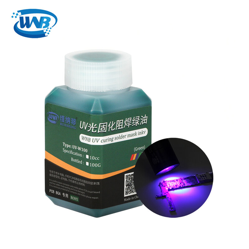 WNB-Máscara de Soldadura fotosensible UV, 100g, tinta que previene la corrosión, arco, BGA, PCB, SMD, placa de circuito, reparación, pintura, aceite