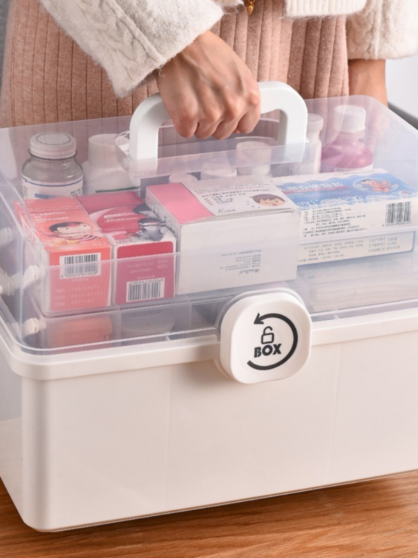 Boîte de rangement de trousse de premiers soins Portable, boîte de rangement en plastique multifonctionnel pour la famille avec poignée de grande capacité