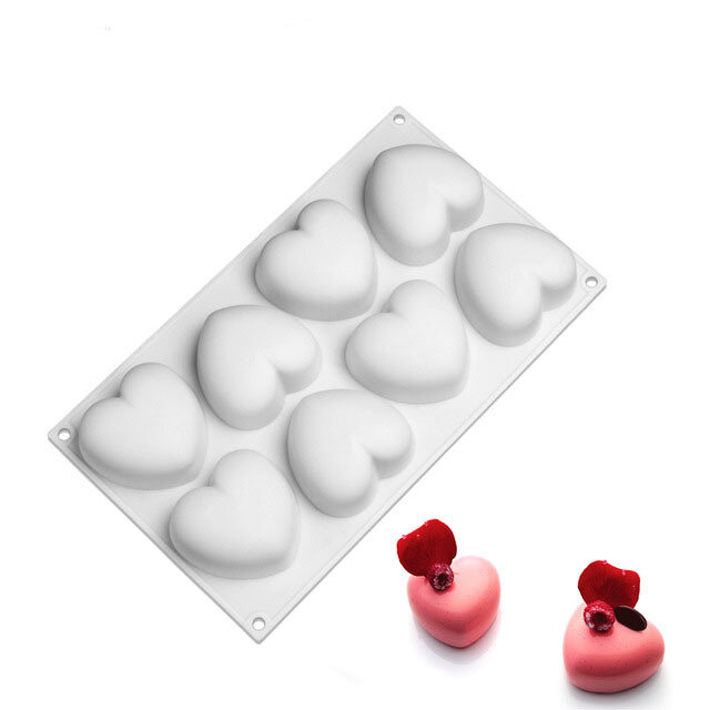 Moldes De Silicona 3D De 8 cavidades para hornear, Moldes De Silicona con forma De corazón para hacer jabón, Mousse, pasteles, DIY, 2 unids/set por juego