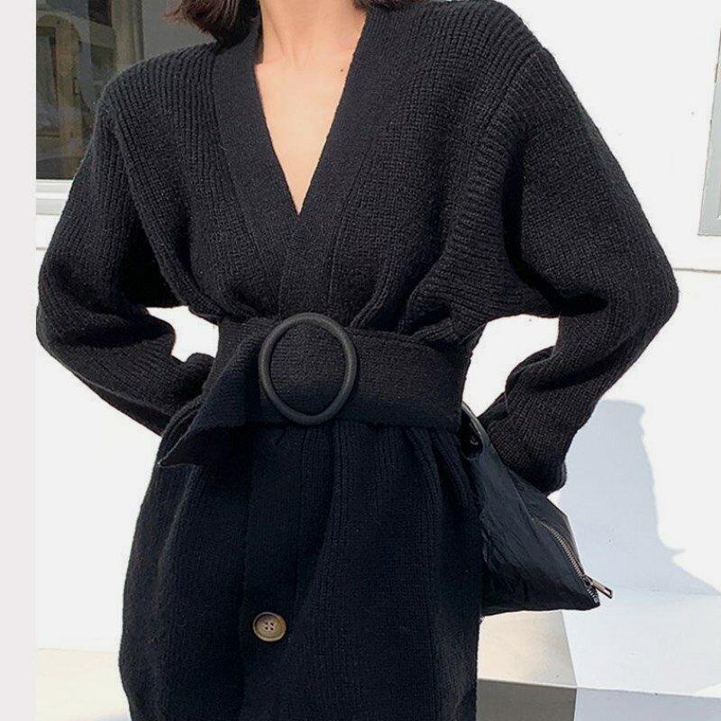 Robe cardigan vintage mi-longue pour femme, nouvelle collection automne et hiver 2021, rouge filet, ample, porté à même la peau, style coréen, grande taille