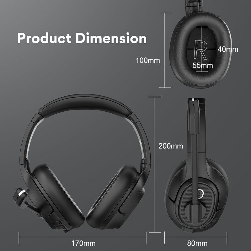 EKSA H6 Drahtlose Kopfhörer Mit Dongle AI Umwelt Noise Cancelling Mikrofon Für Business Für Call-Center-Headset Bluetooth 5,0