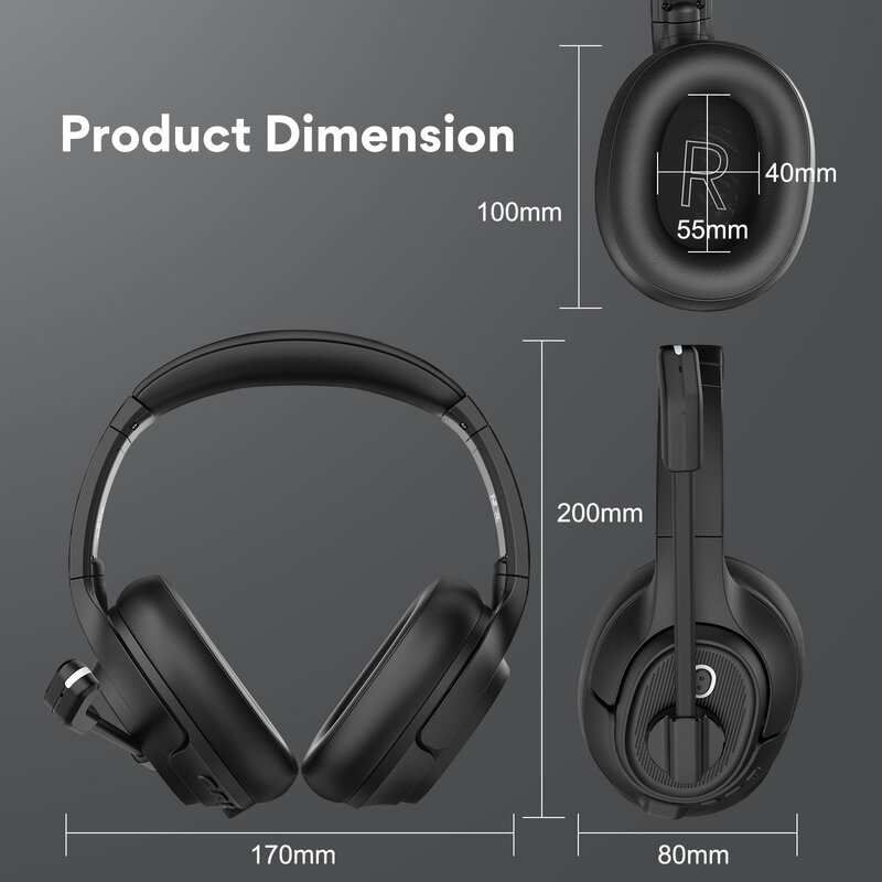 EKSA H6 Headphone Nirkabel dengan Dongle AI Mikrofon Noise Cancelling Lingkungan untuk Bisnis untuk Headset Pusat Panggilan Bluetooth 5.0