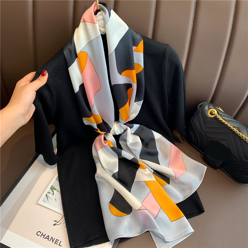 Luksusowe Satin Silk cienki szalik dla kobiet projekt krawat Wirst torebka okłady szale damskie chustka z pałąkiem na głowę Foulard 2021 nowy