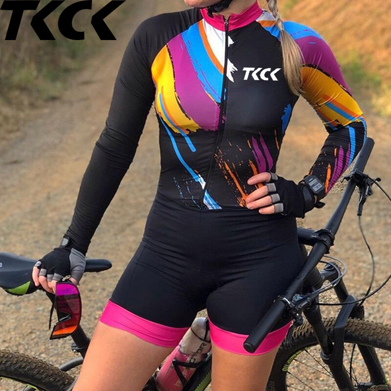 Комплект для триатлона TKCK, одежда для велоспорта, цельный комбинезон с длинным рукавом, Женский комплект для велоспорта, гелевые подкладки, ...