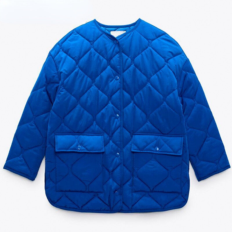 Зимняя Синяя Женская парка 2022 модная теплая хлопковая куртка с длинным рукавом пальто на молнии с круглым вырезом Женская Повседневная Вер...