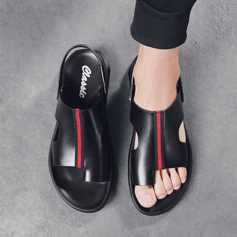 Novo verão de condução sandálias de couro sandálias masculinas de couro fundo macio verão de dupla finalidade chinelos casuais