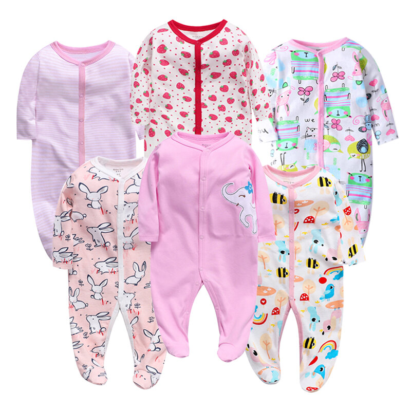 Barboteuse pour bébé 6 pièces/lot, vêtements pour nouveau-né fille et garçon, pyjama 100% coton à manches longues pour bébé, ensembles de bébé avec dessin animé imprimé