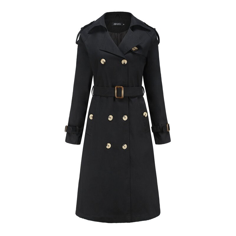 Spring Autumn Fashion Women Long Jacket Coat Slim Turn-Down Collar Double Breasted Belt Outwear Trench Famale