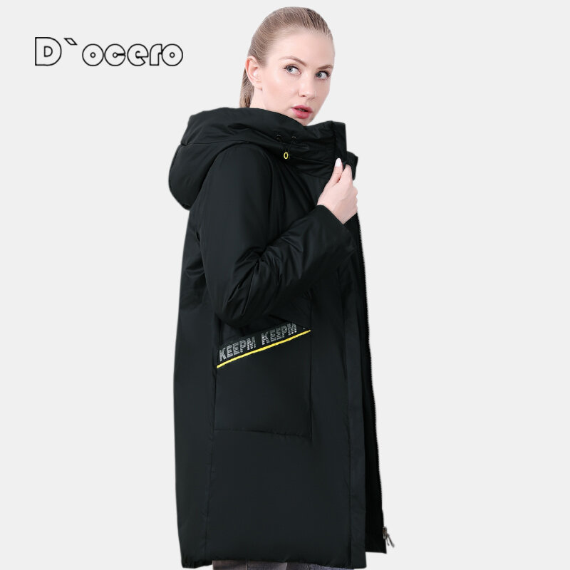D`OCERO 2021 новая весенняя куртка оверсайз женская осенняя стеганые пальто женское с капюшоном длинное плюс размер 6XL 58/60 модная парка с наполни...