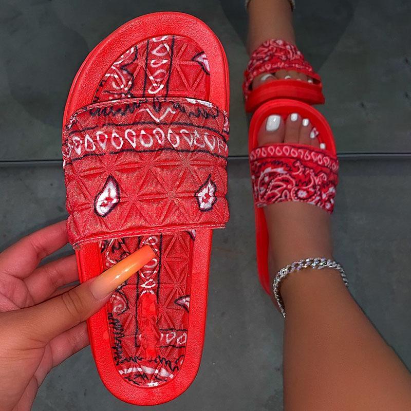 Women's Comfy Bandana Slip-On Slippers Slide Indoor Outdoor Flip-flops Beach Shoes  Summer Toe Flip Flops Non-Slip 2021 Slipper