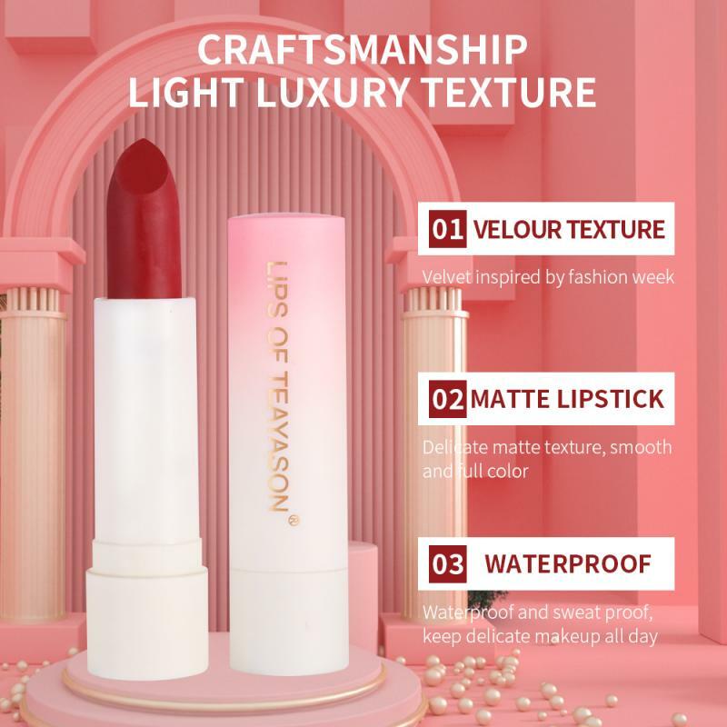 Lipstik Peach Merah Retro Matte 6 Warna Modis Kosmetik Make Up Musim Panas Rias Bibir Tahan Lama Kunci Warna TSLM1