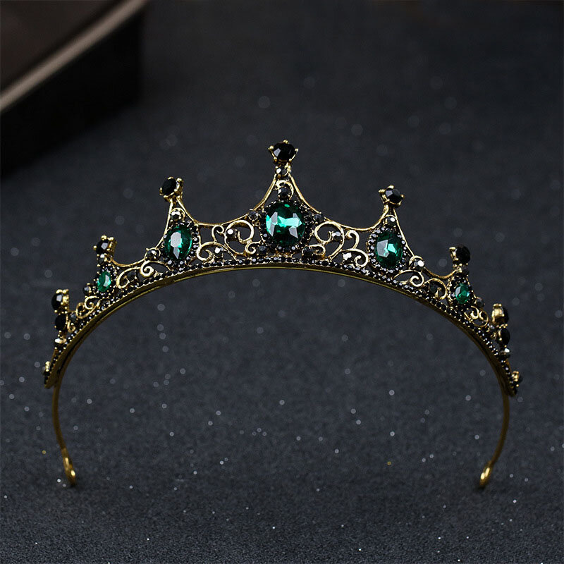 Gorąca sprzedaż Vintage styl barokowy zielony kryształ Diadem i korony nakrycia głowy Noiva Bridal ślub panny młodej peruki imprezowe biżuteria Diadem