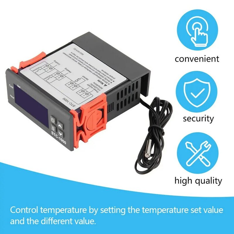 Thermostat régulateur de température numérique, incubateur relais LED 10A, chauffage et refroidissement, STC STC-1000, 12V, 24V, 1000 V, 220
