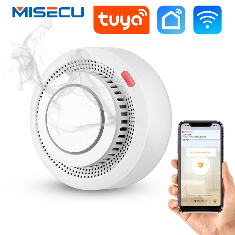 MISECU Tuya اللاسلكية واي فاي كاشف الدخان عالية الحساسية الذكية نظام إنذار الدخان النار الاستشعار نظام حماية المنزل الأمن