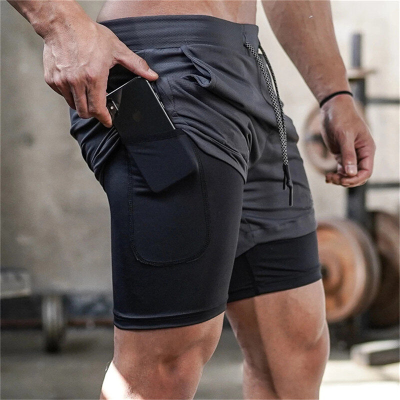 Pantalones cortos de camuflaje 2 en 1 para hombre, Shorts deportivos para correr, Fitness, entrenamiento, secado rápido, para gimnasio, 2022