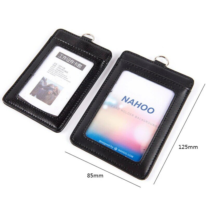 NAHOO Lanyards Id 배지 홀더 이름 태그 플라스틱 배지 진짜 가죽 카드 홀더 수직 신용 버스 카드 케이스 사무 용품