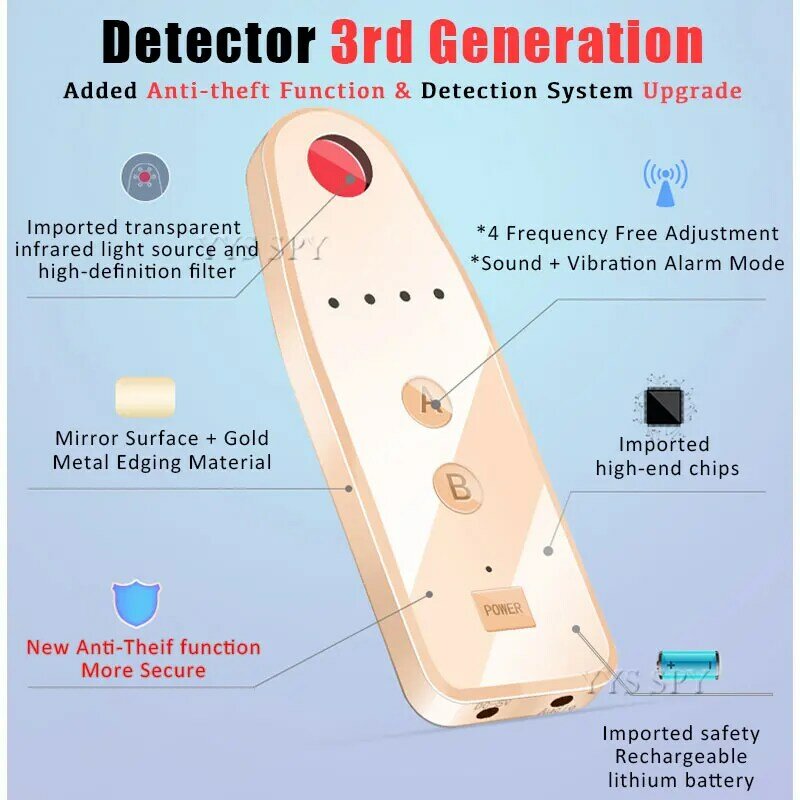 Mini détecteur de caméra Anti-espion de 3e génération, miroir métallique, Signal RF, détecteur de voyage, Anti-vol pour Bug GPS GSM, caméra cachée sans fil