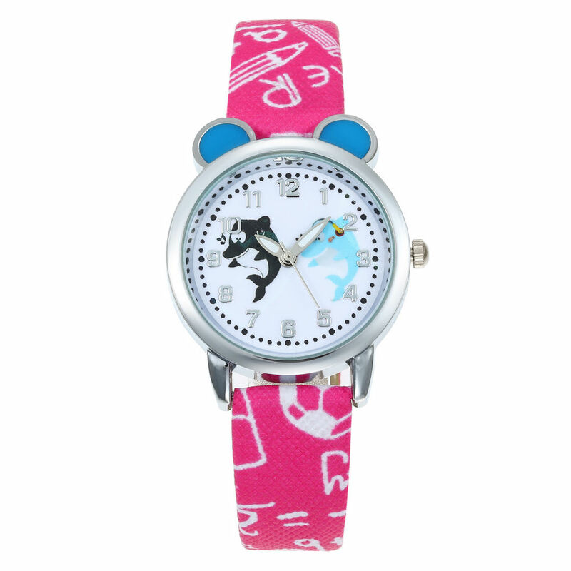 Relógio infantil estilo golfinho, relógio de pulso de cristal com desenho animado para meninas e estudantes