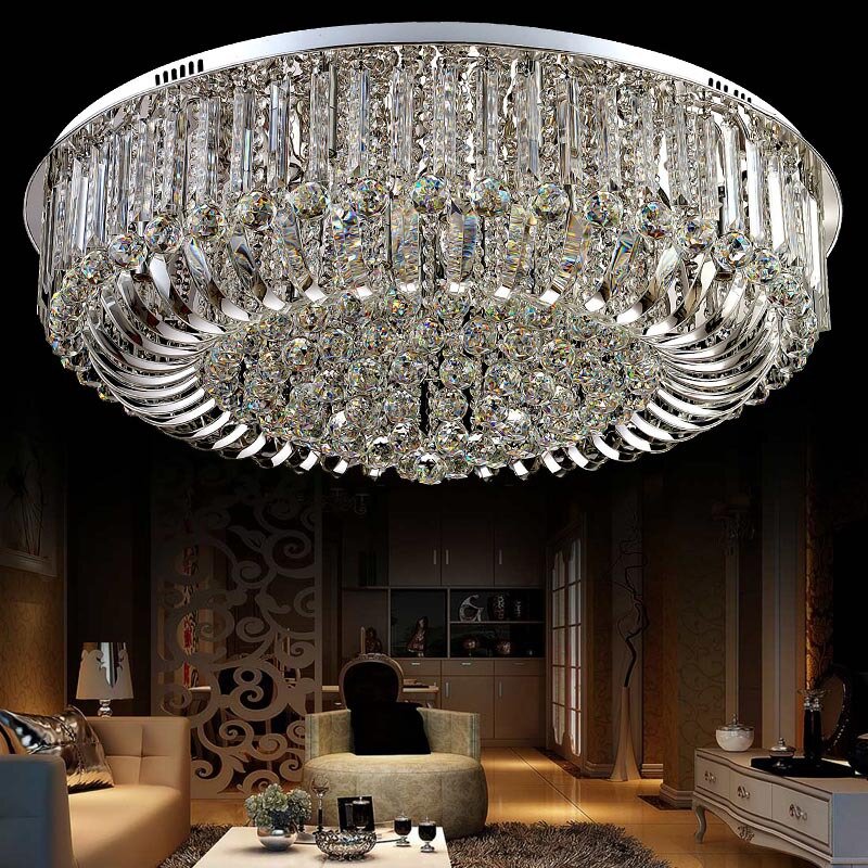 Lámpara de techo LED moderna de lujo para sala de estar, lámparas de cristal cromadas, iluminación redonda de cristal para el hogar