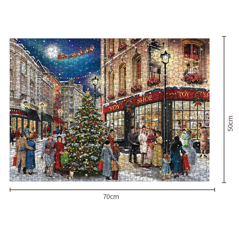 Rompecabezas con vista de la calle de la ciudad para niños y adultos, juguete de ensamblaje de árbol de Santa Claus, regalo de Navidad, 1000 piezas