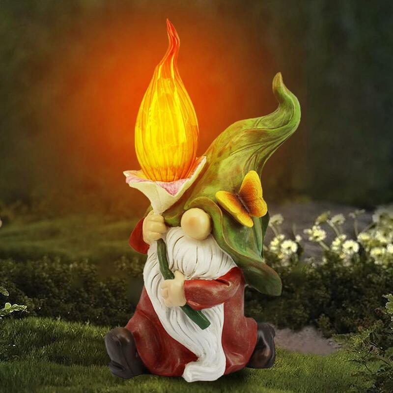 Mini Resin Gnome ประติมากรรมพลังงานแสงอาทิตย์ LED Light Garden Figurine Dwarf Craft Garden รูปปั้นภูมิทัศน์ตกแต่งสวน
