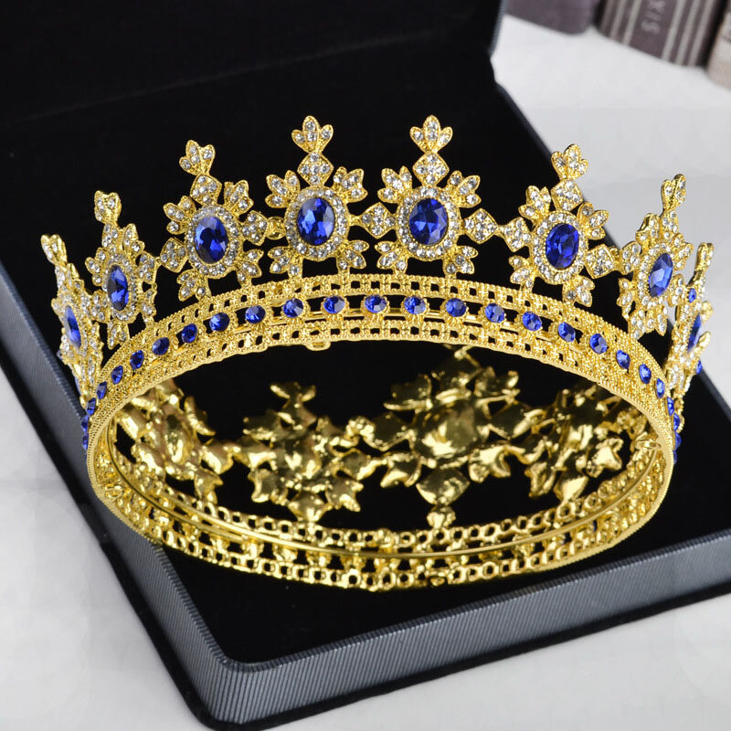 Novo design verde azul vermelho branco cristal ouro metal redondo tiara coroa diadema para a rainha noiva noiva nupcial casamento jóias de cabelo