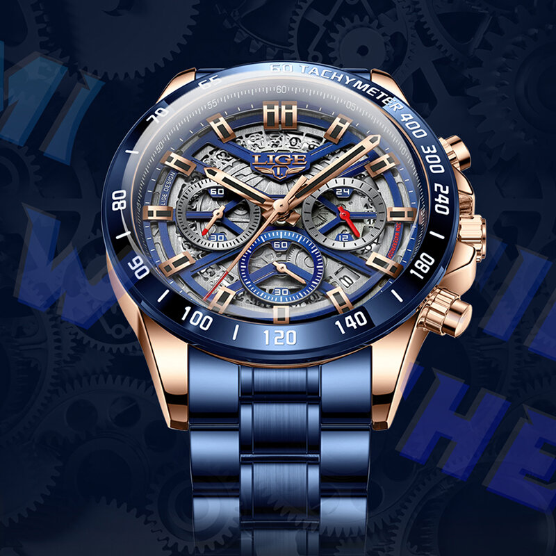 LIGE Mens Watches Top Brand Luxury Full Steel Sports Watch Men Fashion Chronograph Quartz Man Clock Waterproof Relogio Masculino
