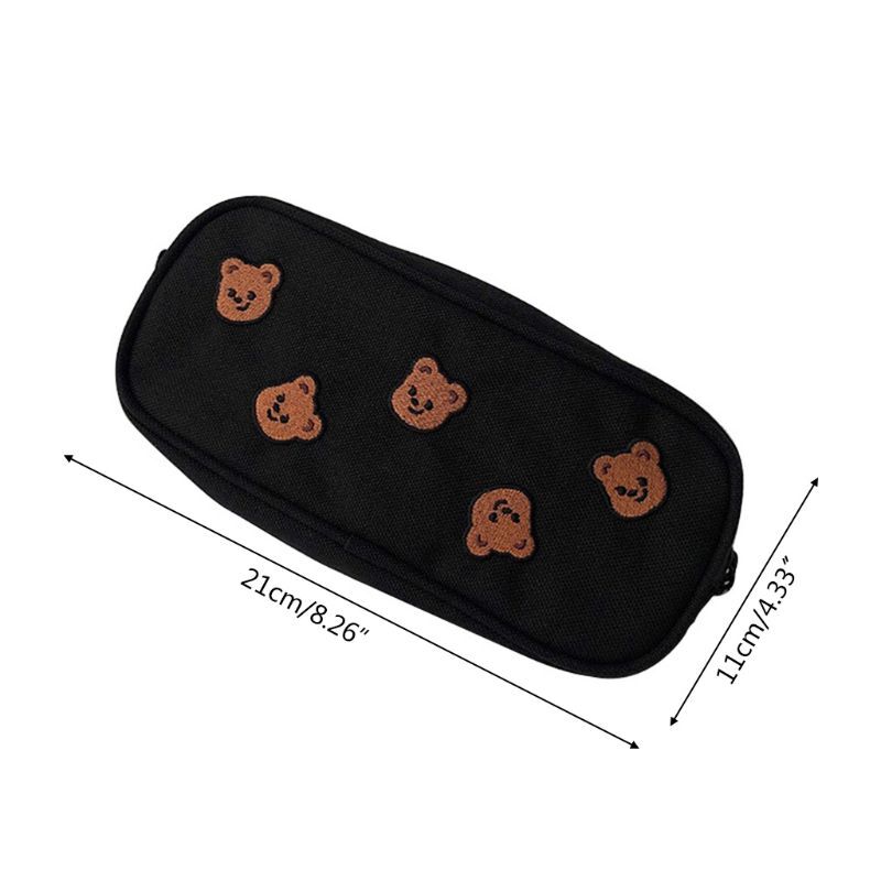 1 Pc Kawaii Bear Embroidery Canvas Pencil Bag Pen Case Kids Gift Cosmetic Stationery