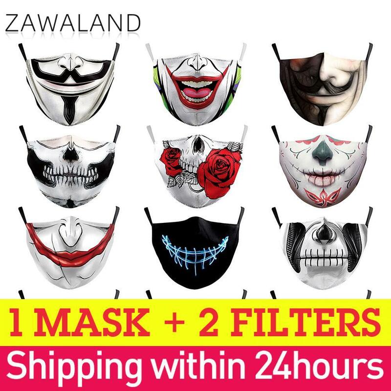 Zawaland – masques réutilisables en tissu lavable pour enfants et adultes, couvre-visage imprimé, amusant, fête d'halloween, filtres, livraison directe