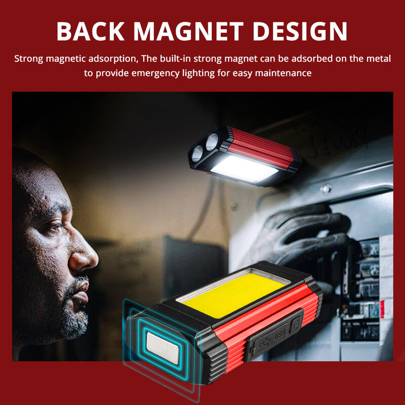 Foco LED multifuncional recargable por USB, luz de trabajo COB con imán, potente linterna de Camping, linterna impermeable