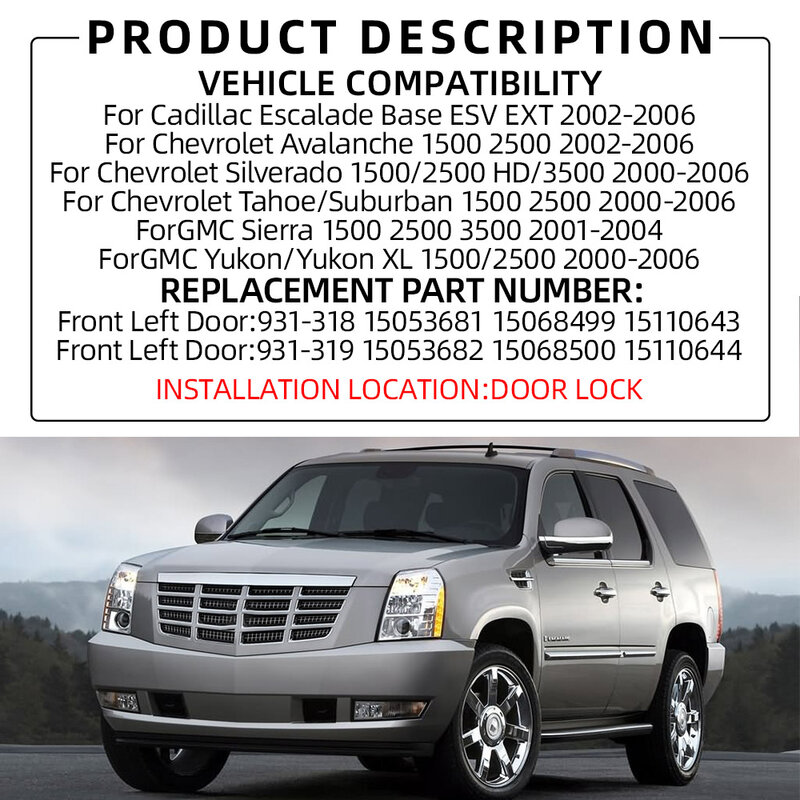 Car Front Left Door Lock Actuator For Chevy GMC Chevrolet Silverado Sierra Tahoe Yukon Avalanche 00-06 Driver Side Door Lock