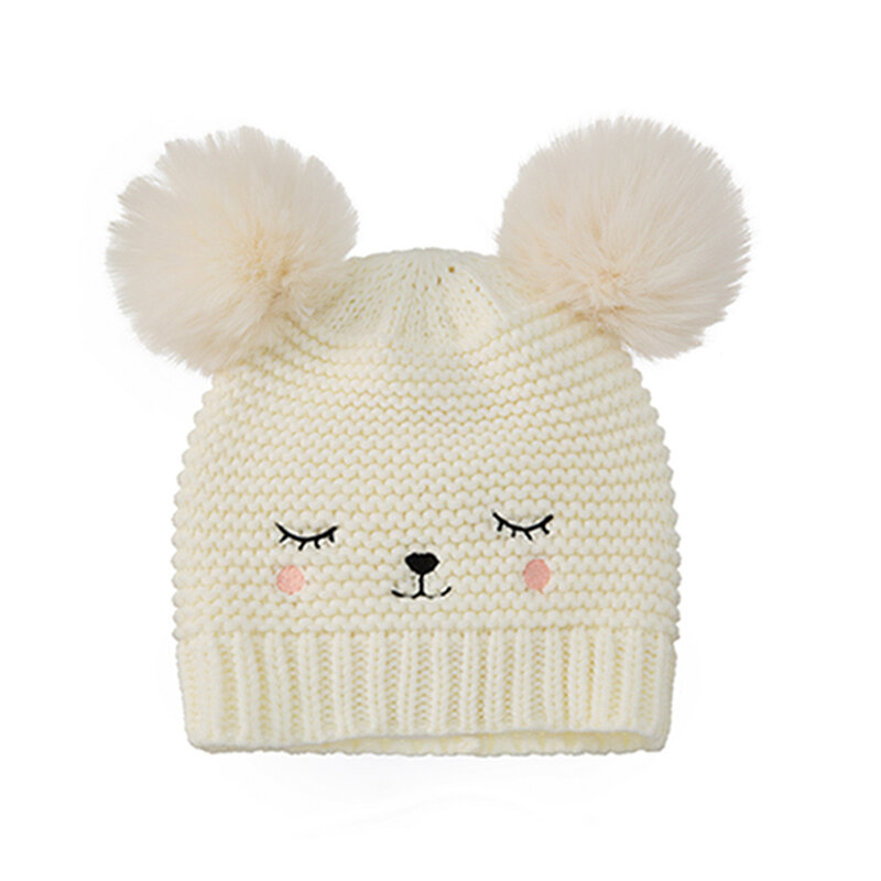 Moda autunno e inverno cappelli per neonati in lana a maglia calda tinta unita doppia soffice palla berretti per bambini copricapo per bambini puntelli per foto