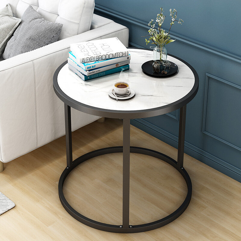Mesa auxiliar multifunción creativa para sala de estar, mesa de té pequeña, sofá esquinero, marco de hierro cuadrado, mesa de centro redonda, sofá lateral