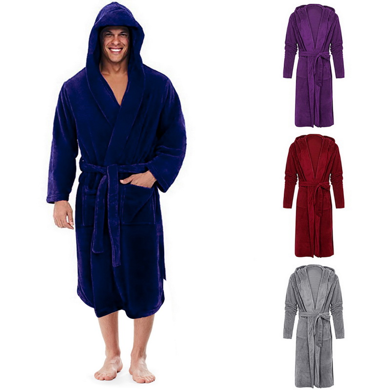 2021 Nieuwe Mode Mannen Nachtjapon Kimono Badjas Winter Pluche Verlengd Badjas Home Kleding Lange Mouw Gewaad