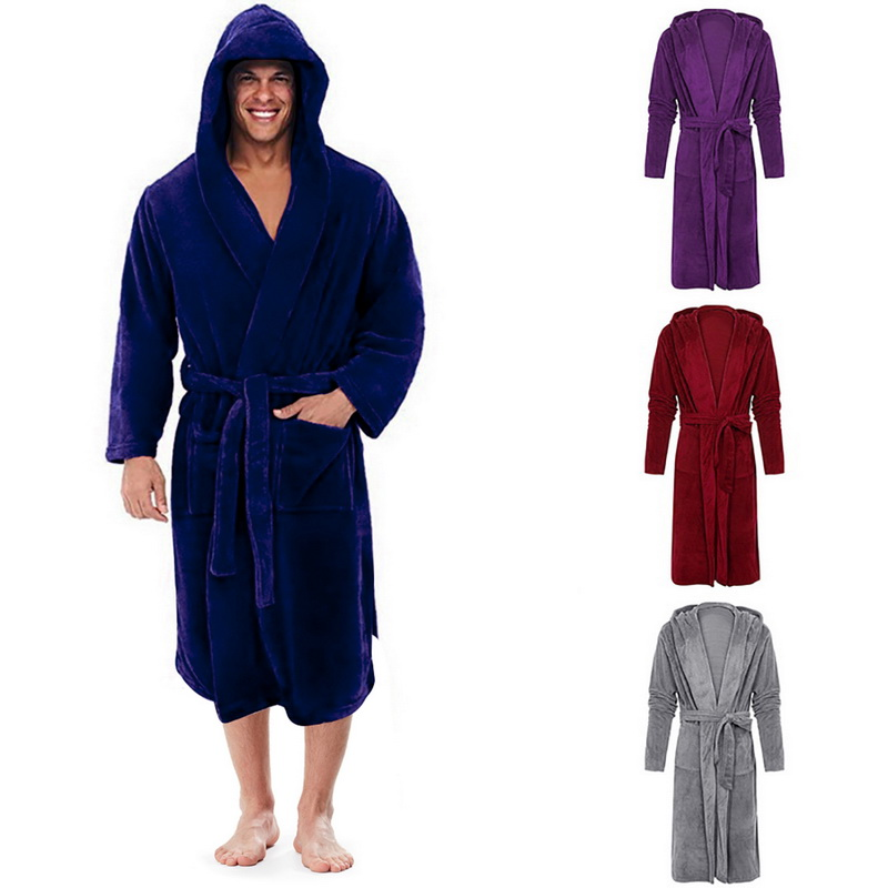 2021 New Fashion Men's Nightgown Kimono Bathrobe Winter Plush Lengthened Bathrobe Home Clothes Long Sleeve Robe