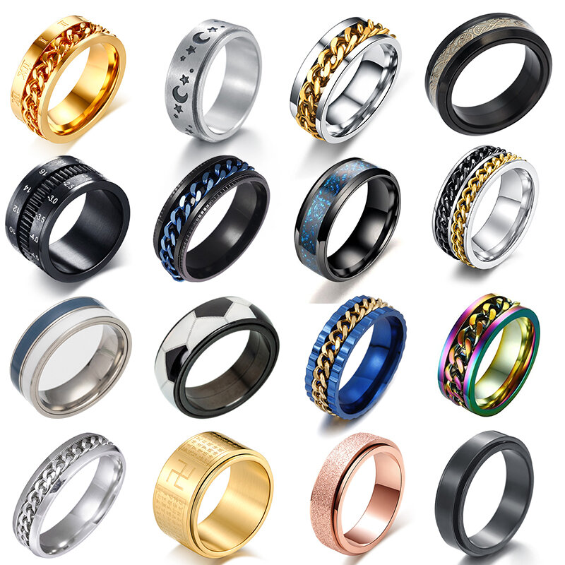 2020 de alta qualidade 16 estilo girador rotatable anéis de corrente alívio do estresse para homens feminino casamento banda dedo moda jóias presente