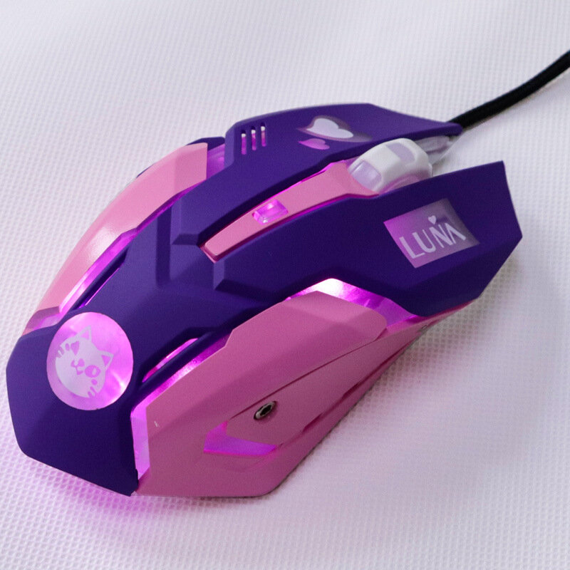 USB Wired Gaming Mouse Pink Computer Professional E-sports Mouse 2400 DPI Colorful Backlit Silent Mouse for Lol Data Laptop Pc
