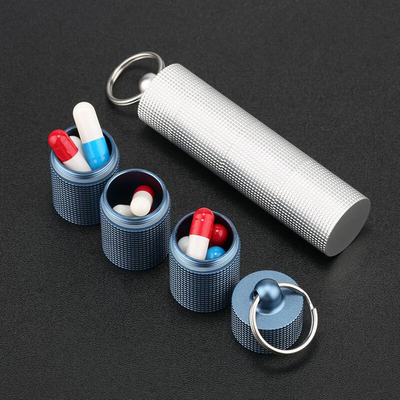 Pill Fob กล่องคอนเทนเนอร์พวงกุญแจโลหะ Dispenser กันน้ำ Airtight สำหรับกลางแจ้งฉุกเฉินแคปซูลกล่องซีล