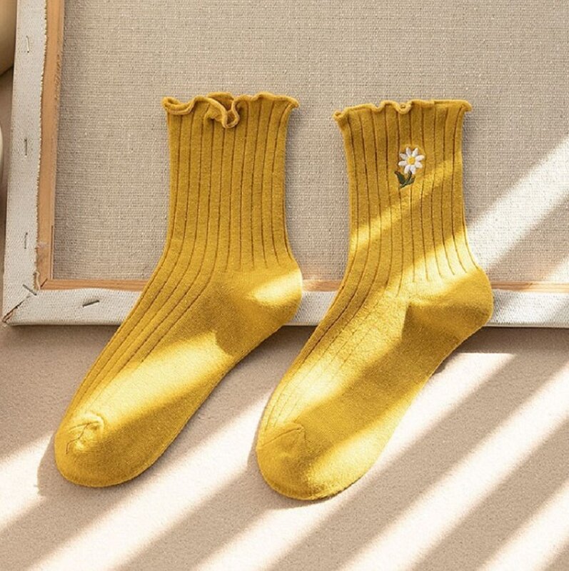 Японские Женские носки без пятки, грибковые носки с цветочной вышивкой, носки с вертикальными полосками