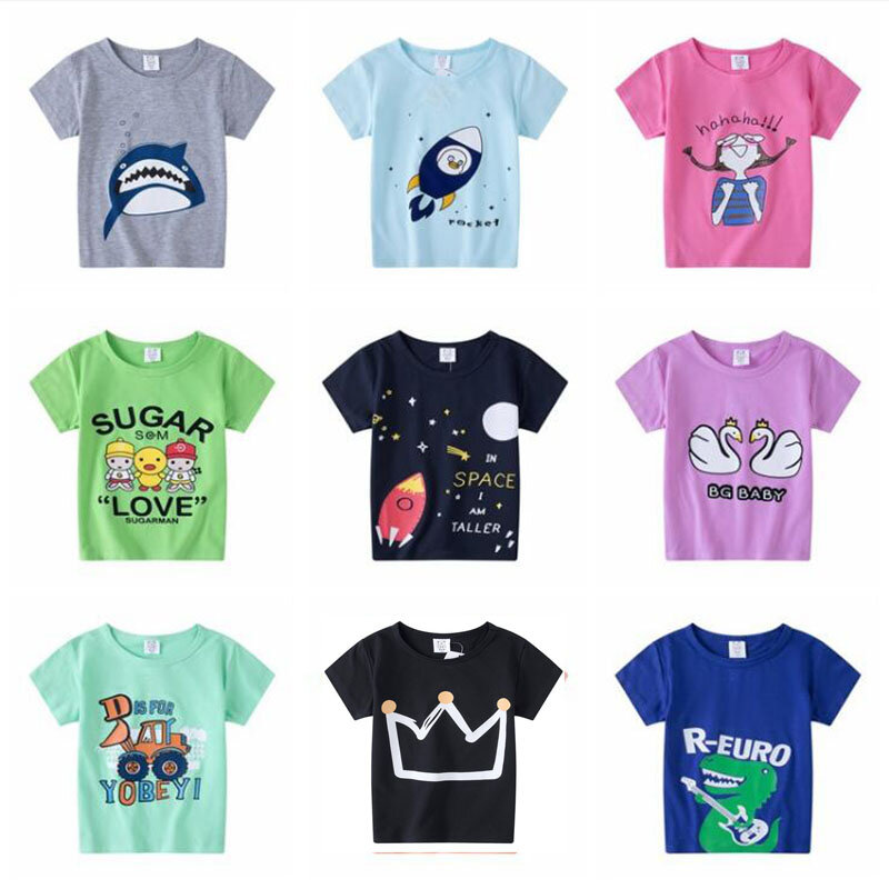 T Shirt Bayi Anak-anak Gadis Anak Katun Lengan Pendek Musim Panas Tops Tees Anak-anak Anak-anak Pakaian Kasual Kaos Katun
