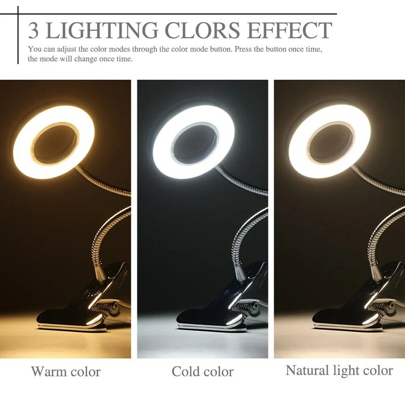 Clip Table Lamp LED Table Lamp Desk Light Portable Permanent Eyebrow Manicure Light USB Beauty Tools For Nail Makeup Bed Use