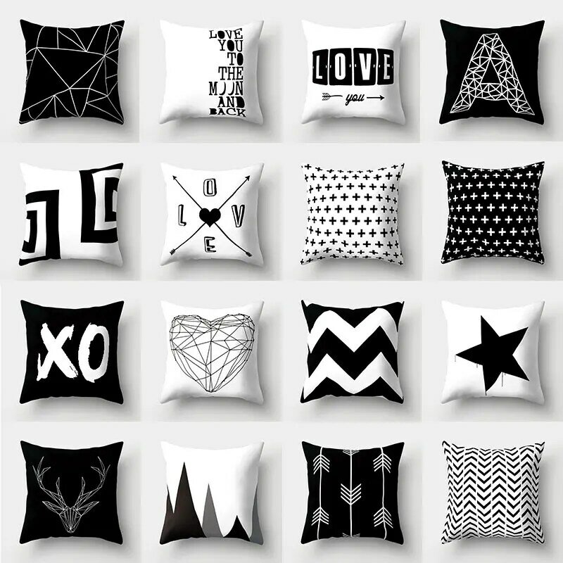 新黒と白の幾何学クッションカバー装飾枕ケースs 45*45センチメートルポリエステルスローピローケースホーム装飾枕カバー