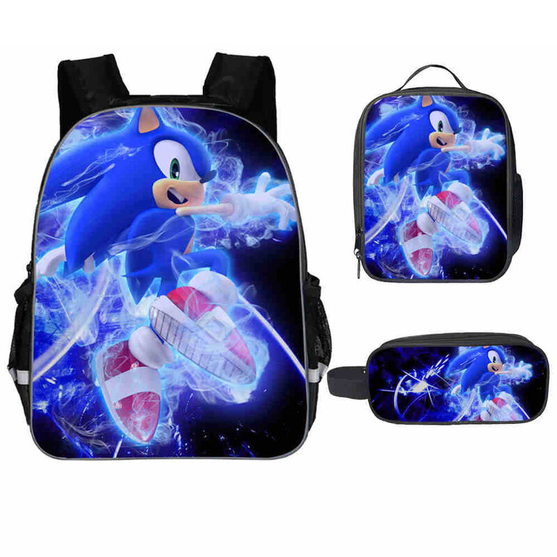 3 sztuk/zestaw plecak szkolny dla dzieci Sonic The Hedgehog torby szkolne dla dzieci Cartoon wzór ze zwierzętami nastolatki zestaw toreb książkowych