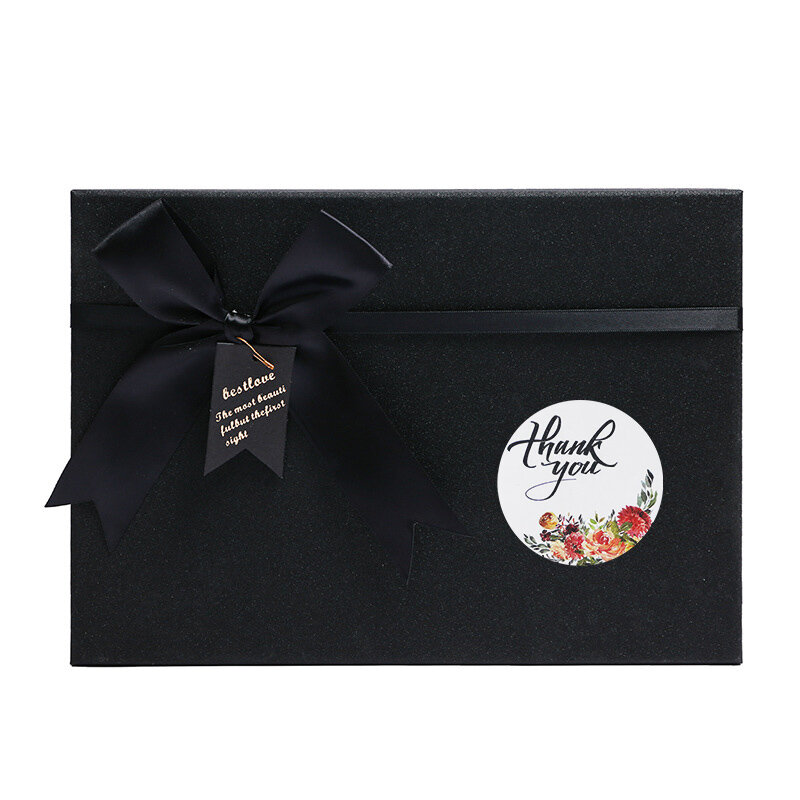 500 piezas 1 pulgada negro o blanco floral gracias pegatina sello etiquetas regalo de Navidad decoración pegatina papelería pegatina