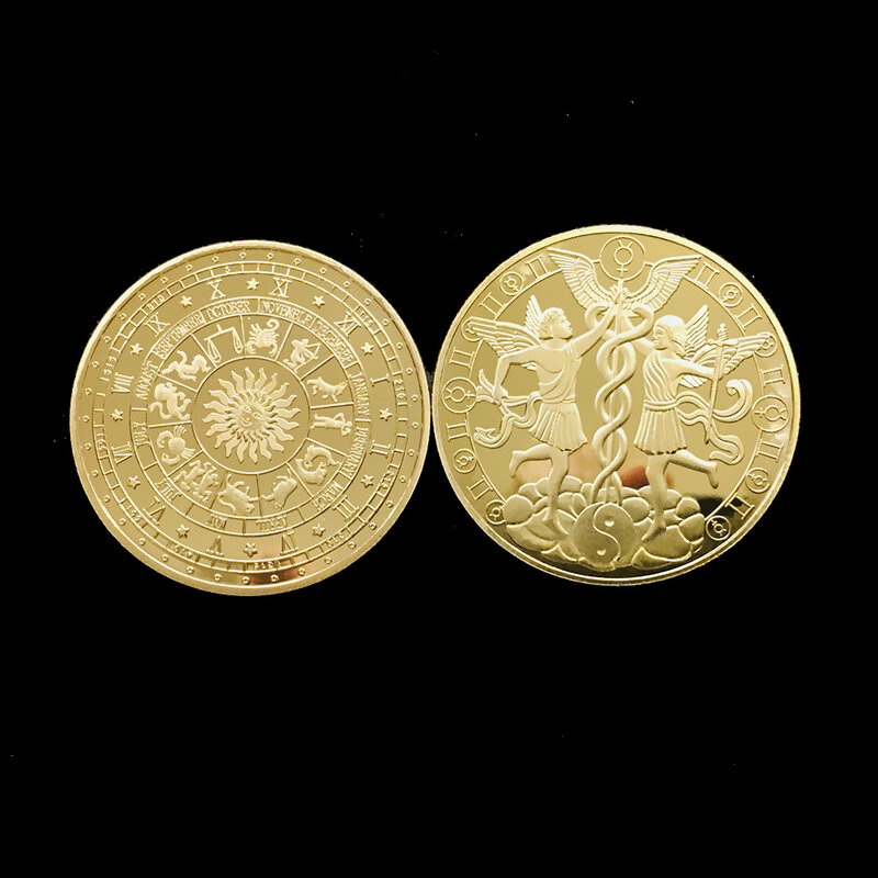 Monete d'oro portafortuna di dodici costellazioni vergine, ariete, gemelli, acquario, ombelicano, leone, toro, pesci monete d'oro placcate oro