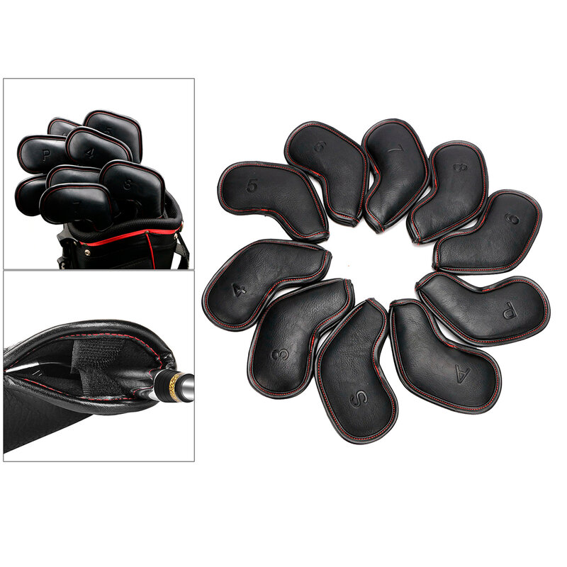 10pcs PU Leather Golf Club Iron Head Cover Protector Headcover Universal