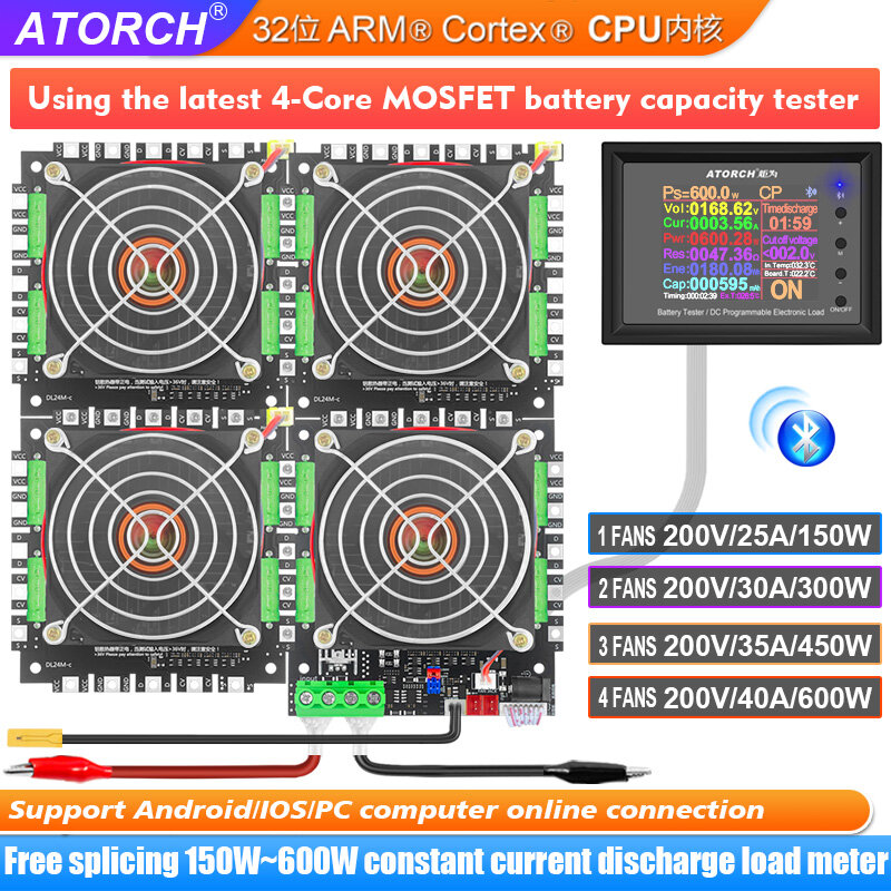 2-200V 150W/300W/450W/600W 40A อิเล็กทรอนิกส์โหลด Power Bank เครื่องทดสอบแบตเตอรี่18650 Pack ความจุ Monitor Checker Tool + กล่องแบตเตอรี่